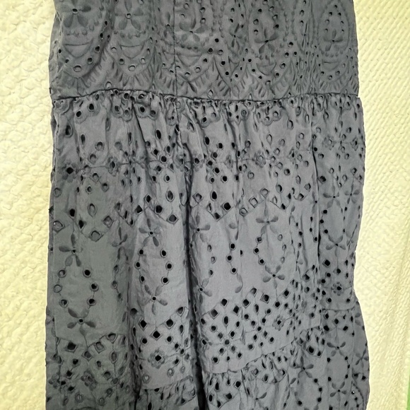 LOFT Dress Womens Dark Gray Blue Sleeveless Tiered Eyelet Loose Fit Chic Medium - Picture 9 of 10